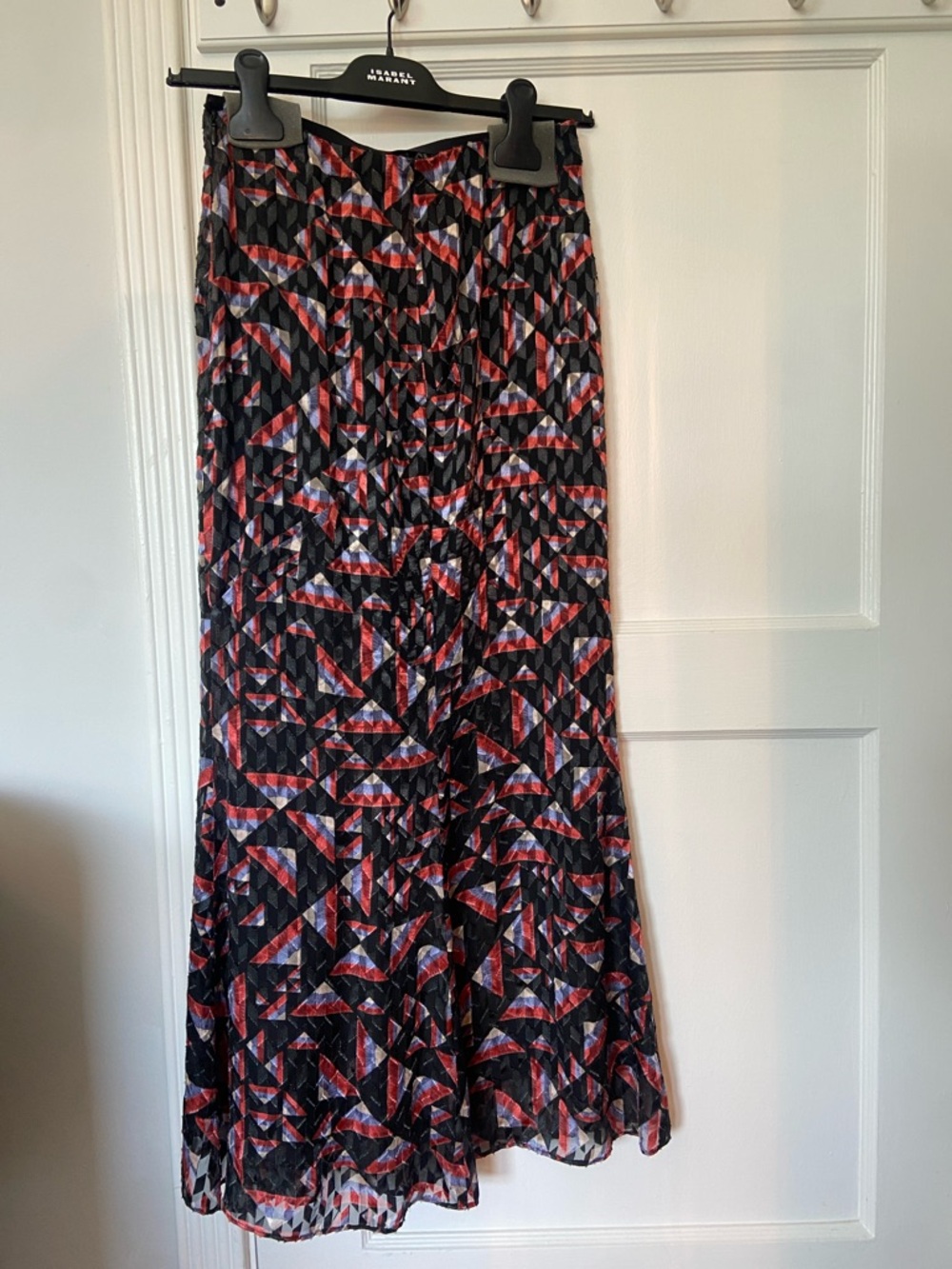 Isabel Marant Black, Red & White Geometric Mermaid Maxi Skirt